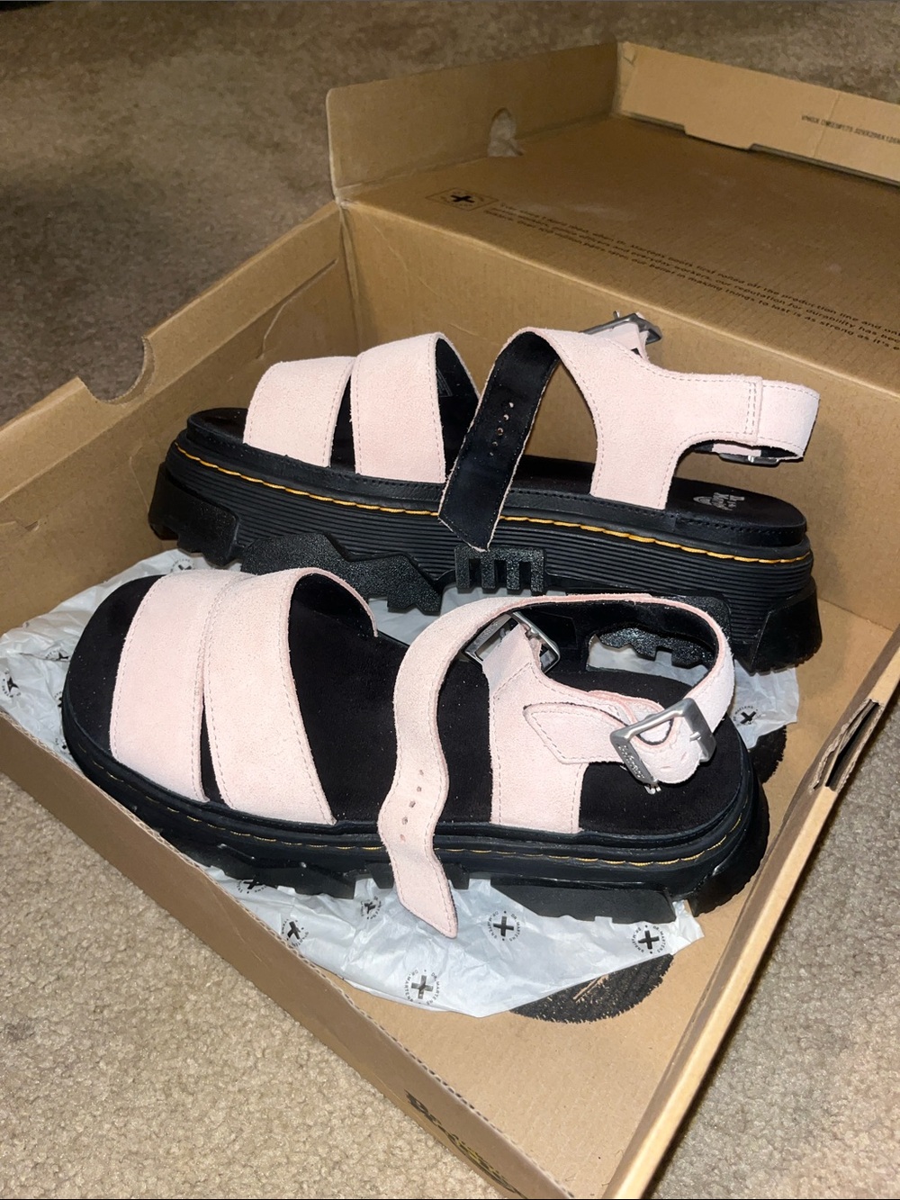 Dr. Martens Pink and Black Suede Platform Sandals
